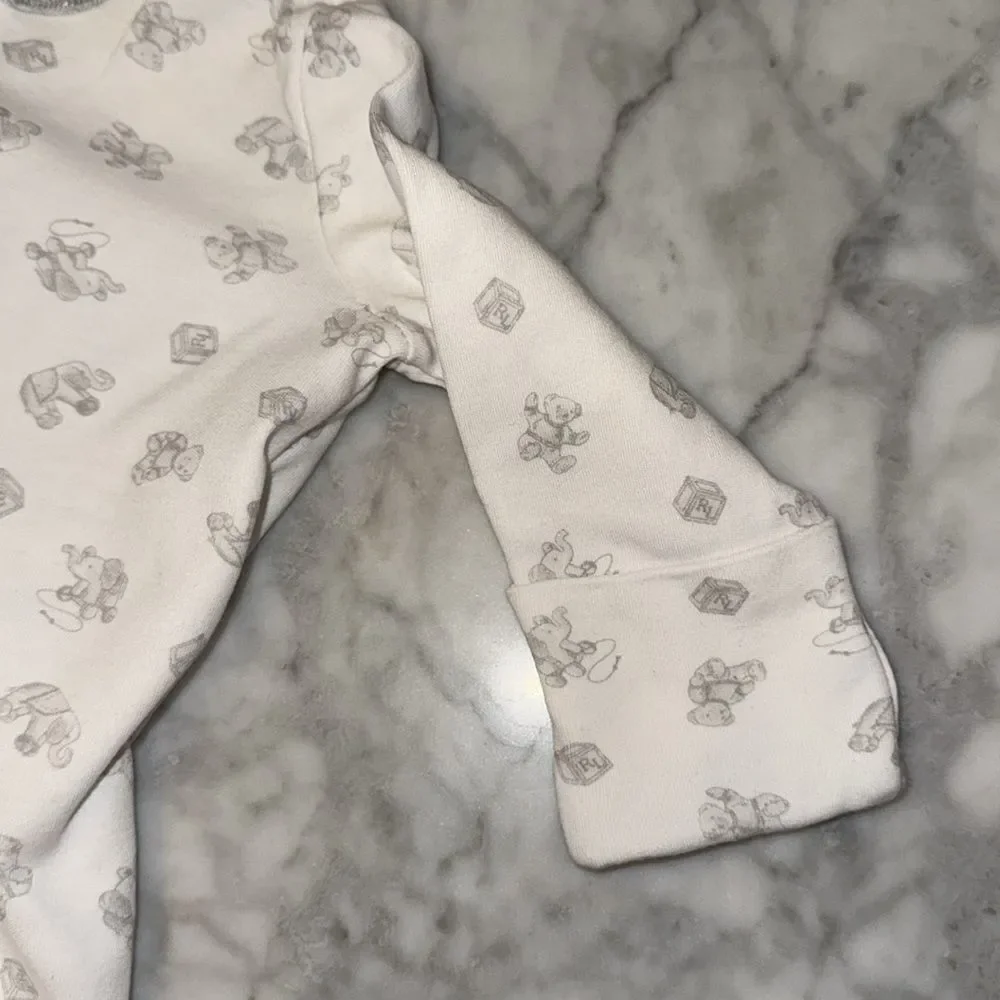 RALPH LAUREN POLO CLASSIC BEAR White & Gray Footie 3M